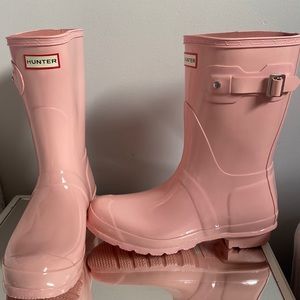 Women's Hunter rain boots light pink gloss original short welly boots size 9